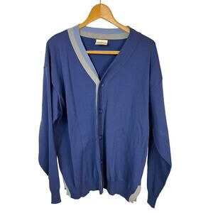 Blue Cardigan Sweater Ribbed Standard by General Idea Unisex Preppy Twee